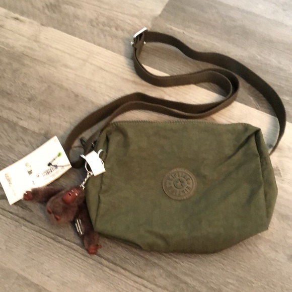 Kipling Colleen 100% Polyester Jaded Green Tonal Crossbody + Monkey Key Chain - Picture 2 of 14